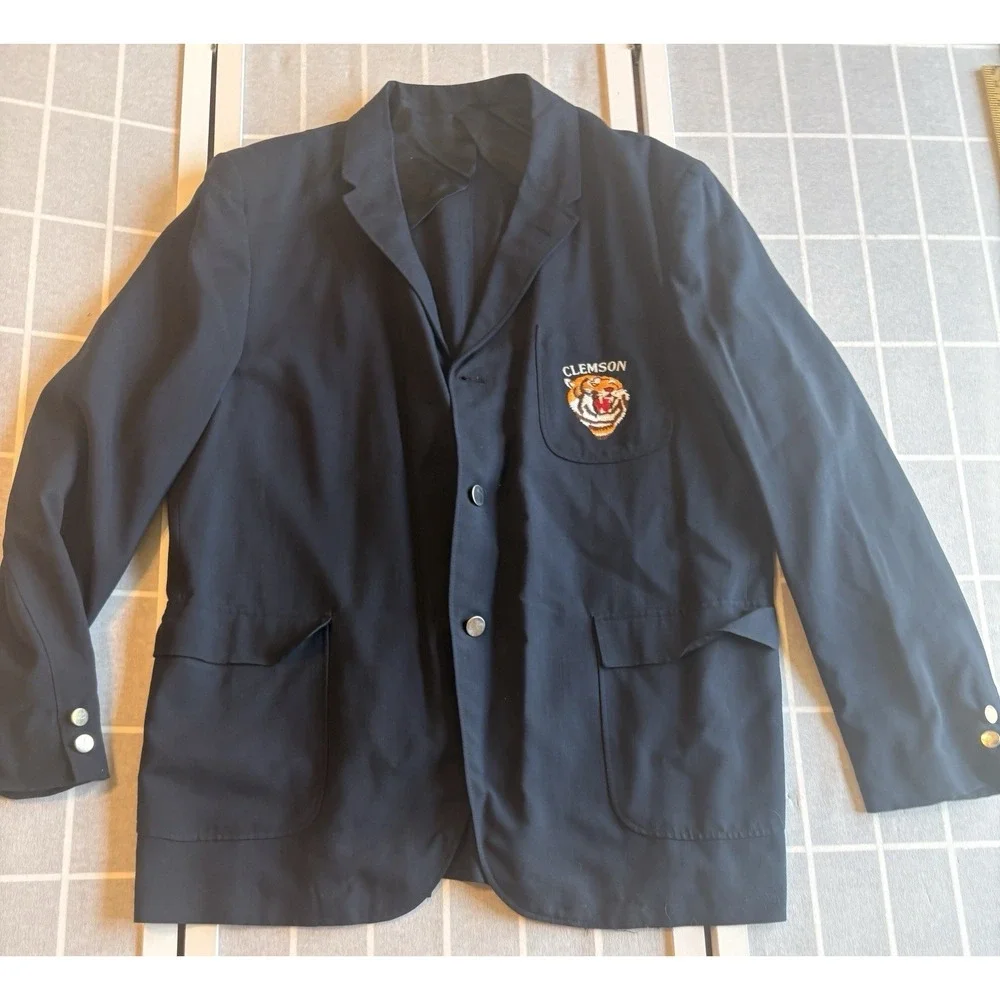 VTG RARE Navy 60s Clemson Tigers Blazer  Robert Rollins Men 40 L Reg Union Made⁠
